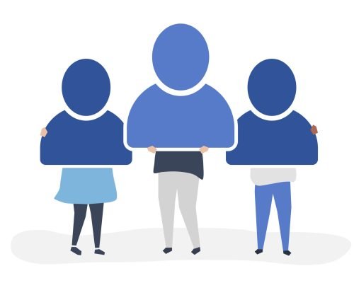 Character illustration of people holding user account icons